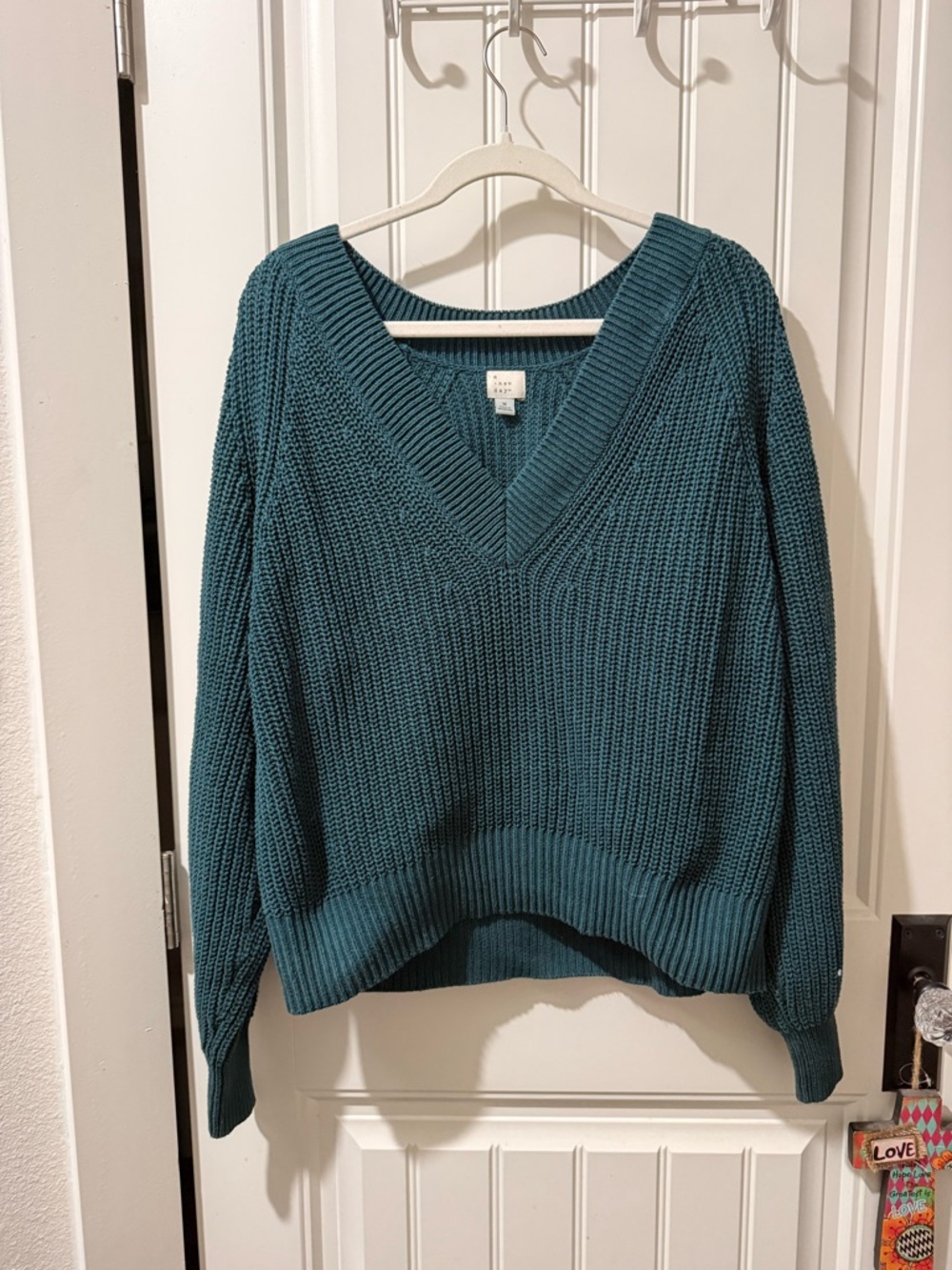 a new day Teal V-Neck Chunky Knit Sweater